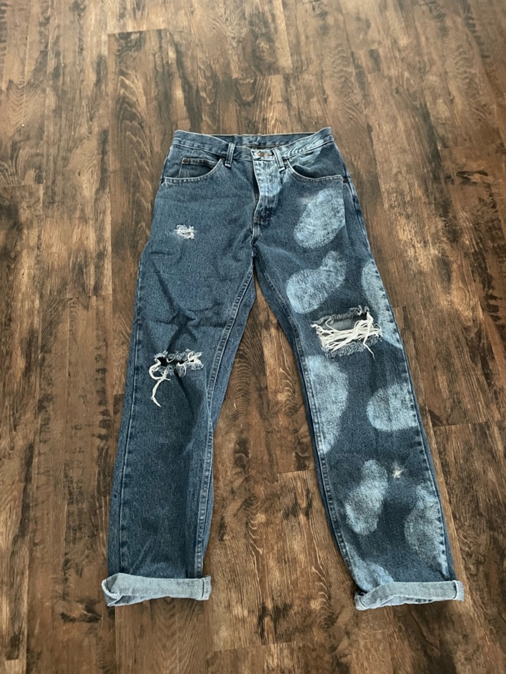 Distressed Bleached High-Waist Jeans - Dark Wash